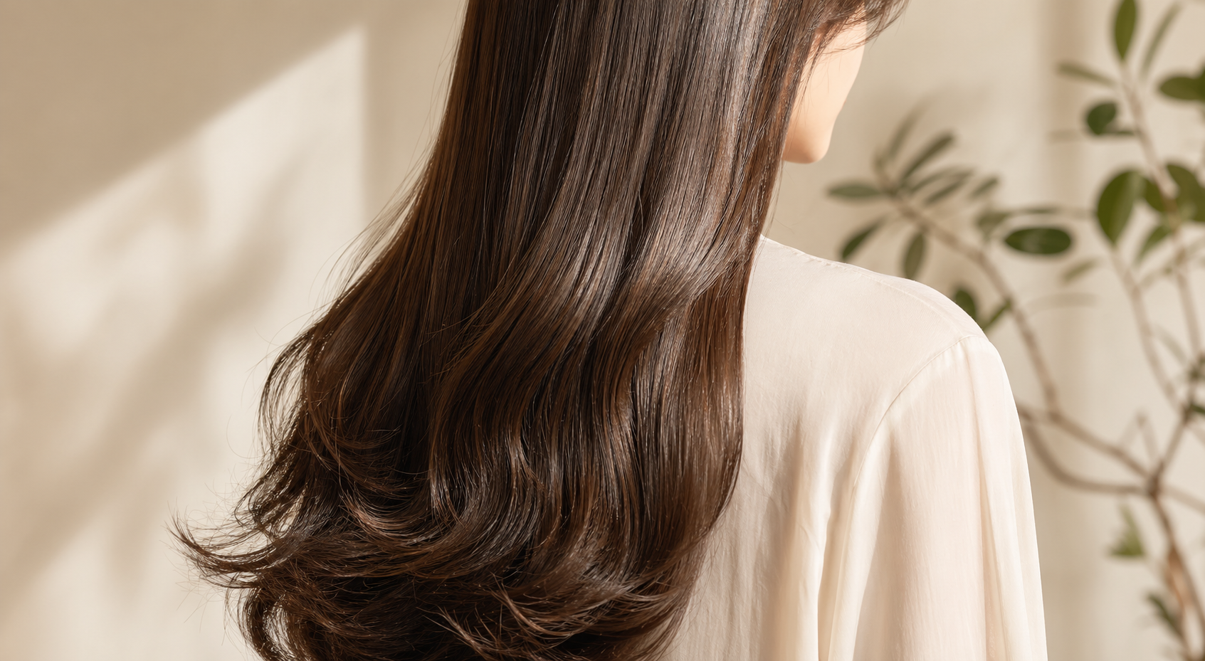 自然なロングヘアのスタイル