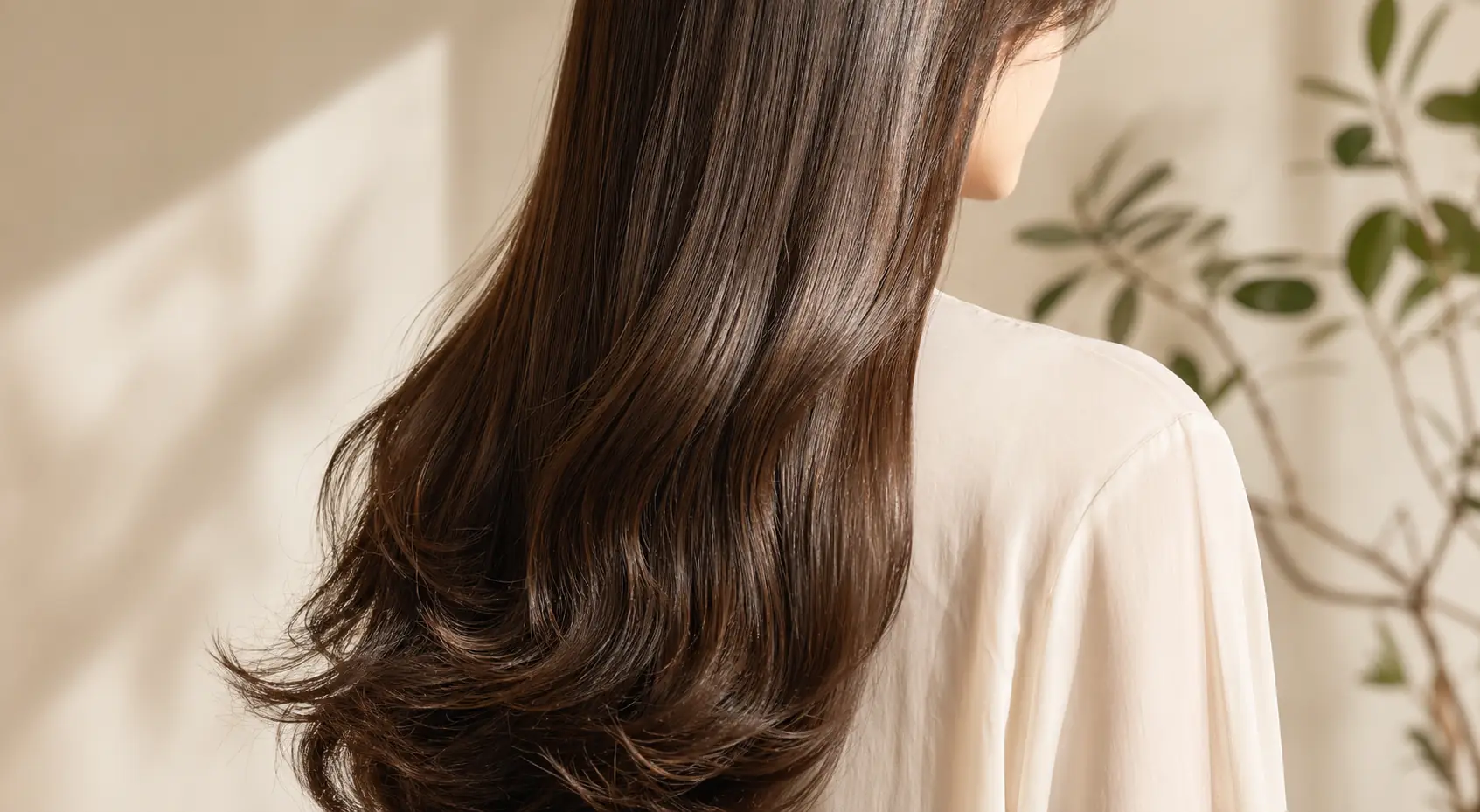 自然なロングヘアのスタイル