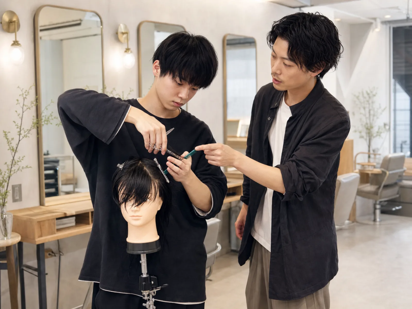 営業時間内に行われるカットレッスンの様子