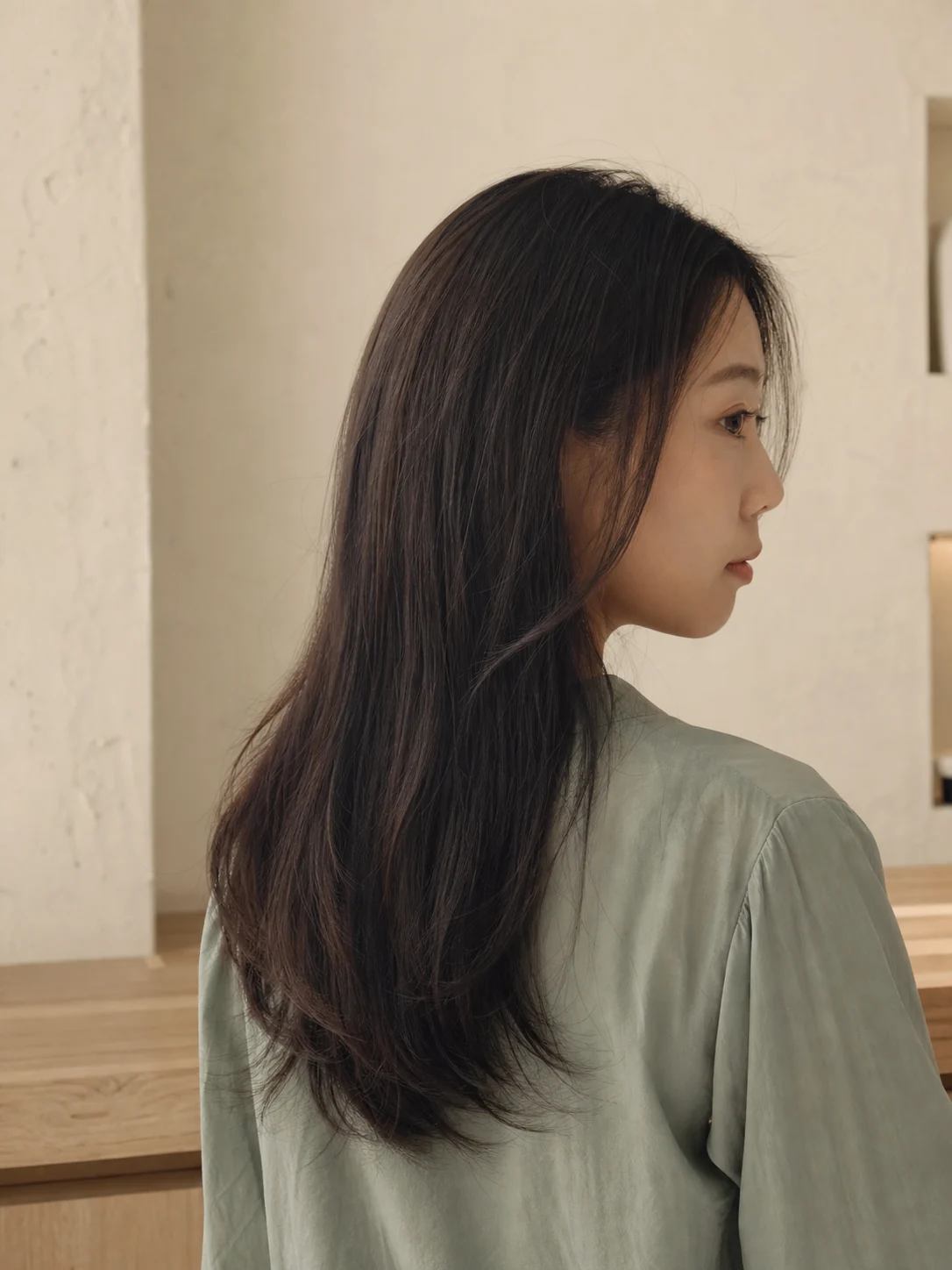 ツヤ感のあるロングのヘアスタイル