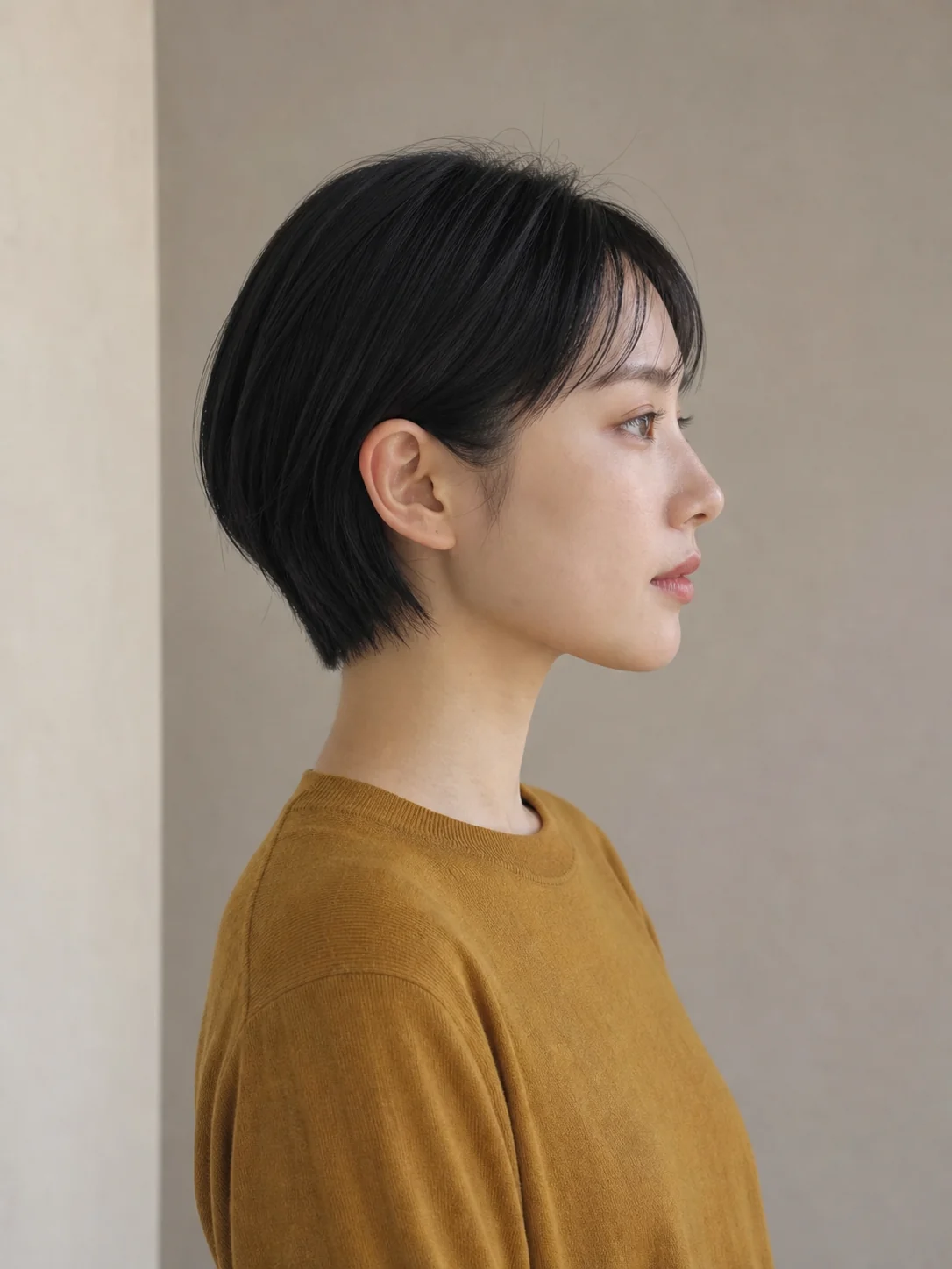 タイトにまとめたショートのヘアスタイル