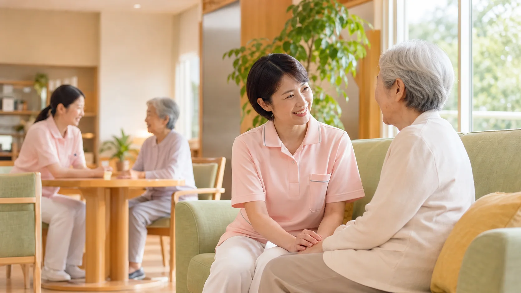 介護施設で利用者に寄り添うスタッフ