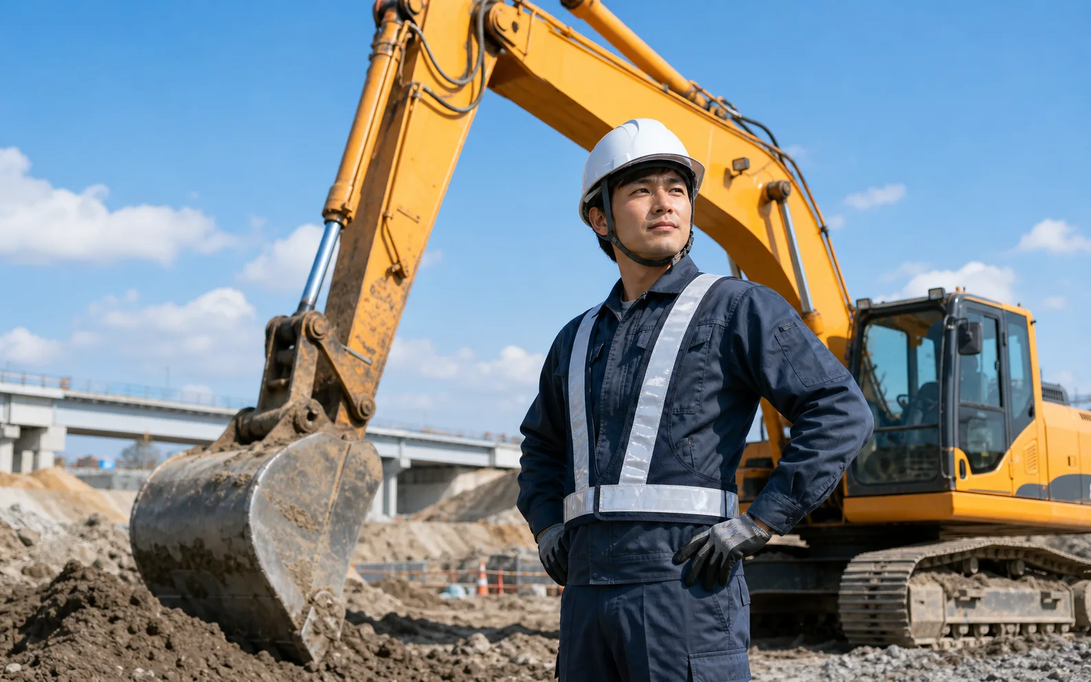 重機とオペレーターのいる土木現場